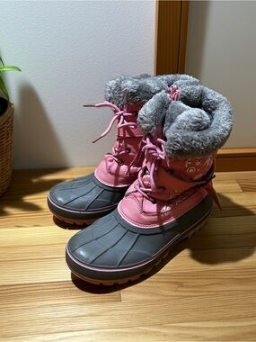 Kids Pink Winter Snow Boots with Faux Fur Lining